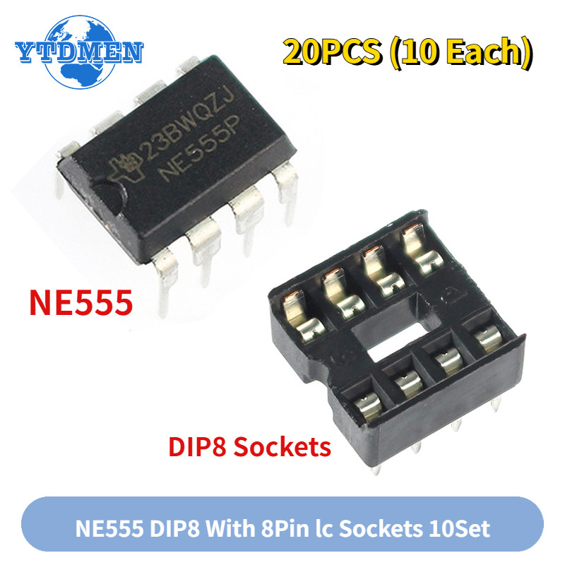 20PCS NE555 NE555P IC 555 Timer Programming Oscillator Chip & 8 Pin DIP Sockets Kit (10 Each)