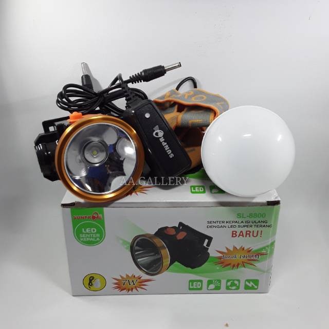 Senter kepala LED sunpro 7 watt led super terang sl 8800
