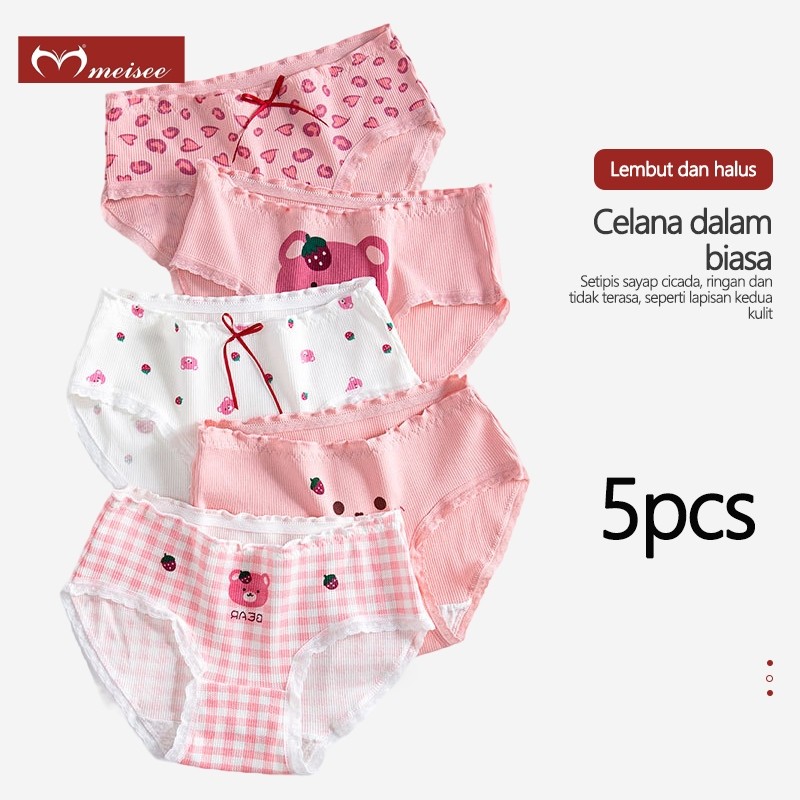 MEISEE 5 Paket Celana Dalam Katun Merah Muda untuk Remaja Wanita Celana Dalam Anime Lolita Kawaii Je