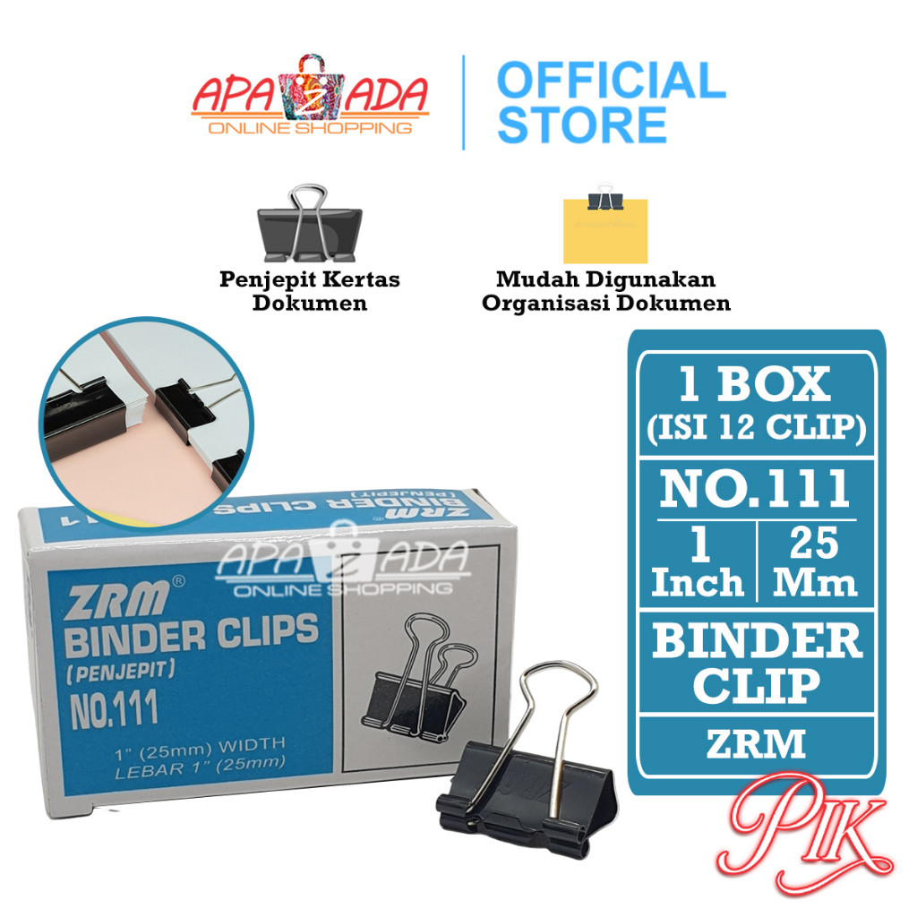 

Apazada Binder Klip No.111 [1 Box - 12 Pcs Klip] / Binder Clip / Klip Hitam / Klip Kecil Besar / Penjepit Kertas ZRM