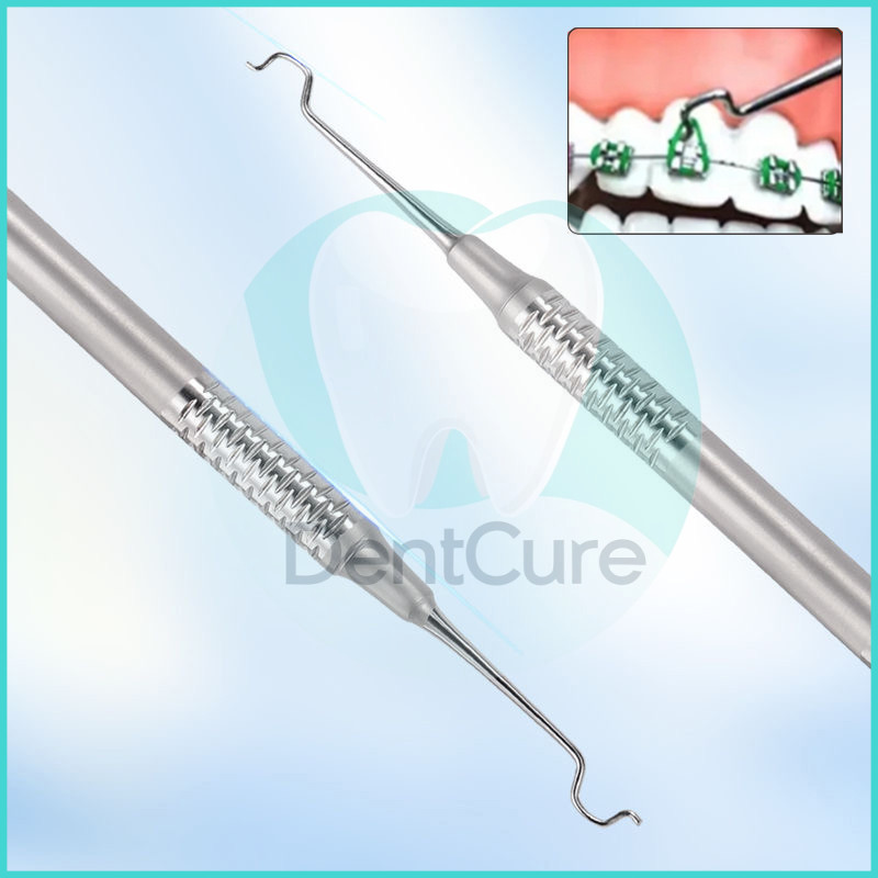 DentCure Sonde Halfmoon 2 Sisi Double Ended Sonde Berkait Alat Lepas Pasang Ganti Karet Behel Ortho 