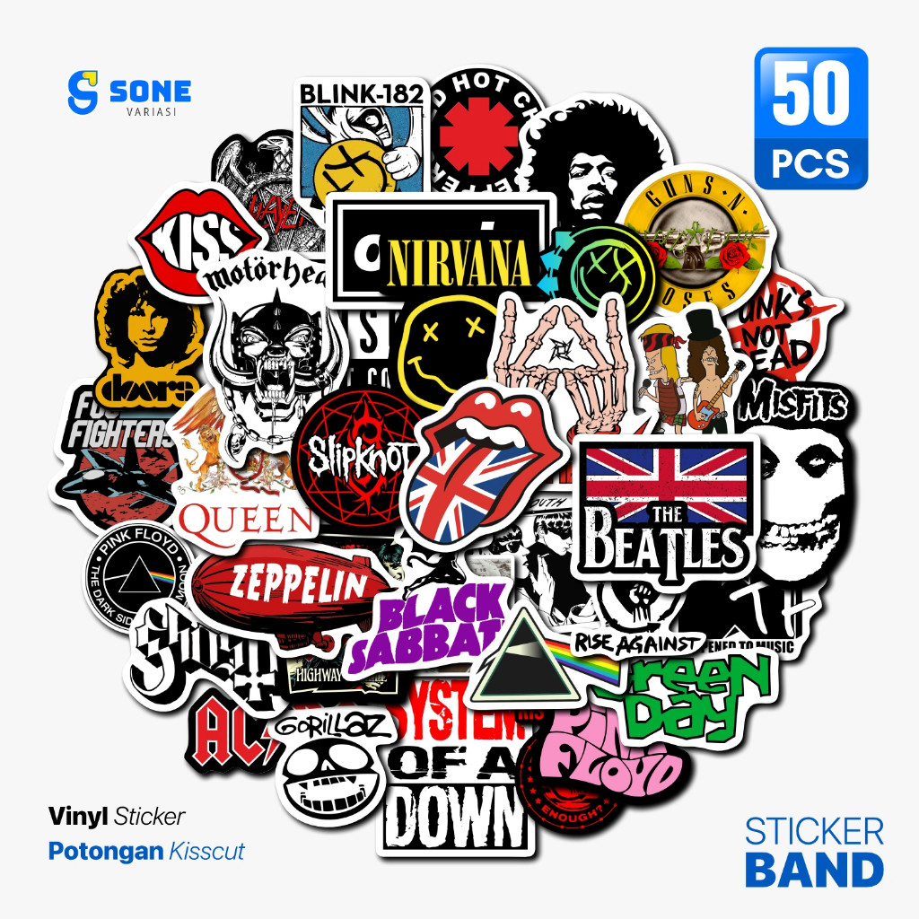

Sticker Band Rock Aesthetic untuk Laptop / Helm / Gitar / Casing Phone / Tumbler / Buku