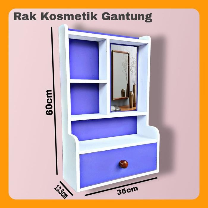 RAK KOSMETIK TOLET GANTUNG MINI - RAK HIAS KAYU BERKUALITAS FREE KACA - Pink