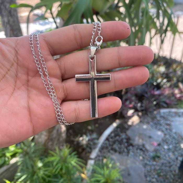 Kalung Salib Polos Anti Karat / Kalung Kristen Kalung Katolik Rosario - Silver