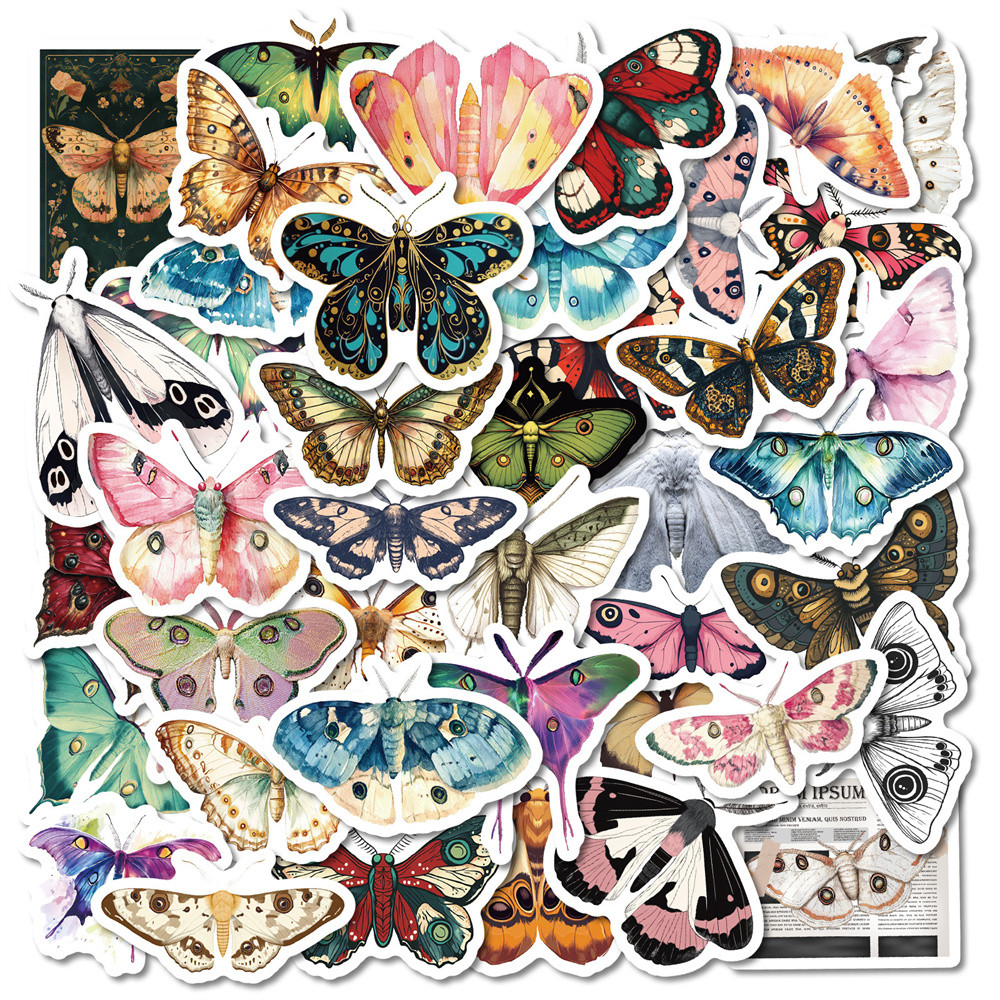 

50pcs Retro Butterfly Stickers For Phone Case Stationery Suitcase Guitar DIY Craft Supplies Cute Sticker Vintage