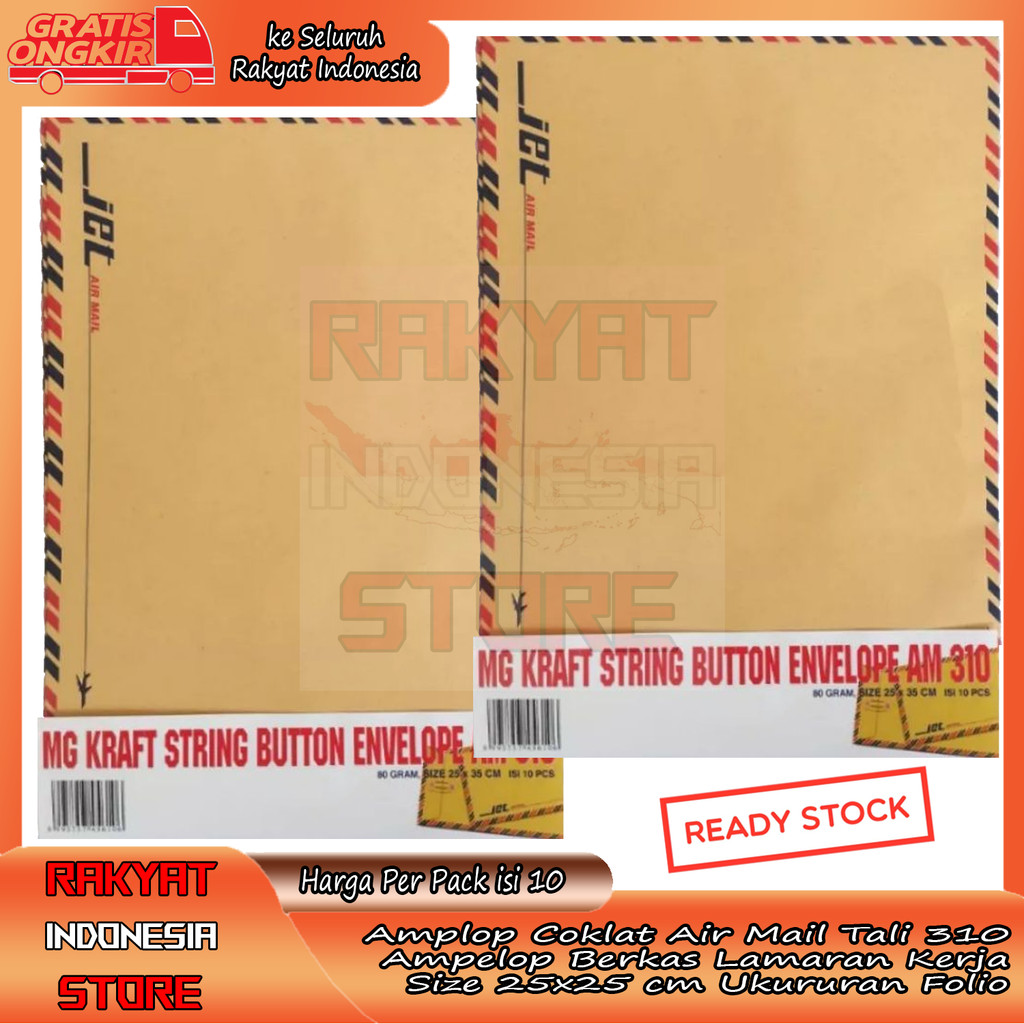 

KKY Amplop Coklat Tali AM 310 Per Pack Isi 10 125g Airmail Cokelat Bergaris Pinggir Kertas Polio Double Folio R 3339 Map Ukuran 25 X 35 Cm Surat Menyurat Lamaran Kerja Arsip Formal Polos Tebal Dokumen XRFA Administrasi File Kantor Sekolah