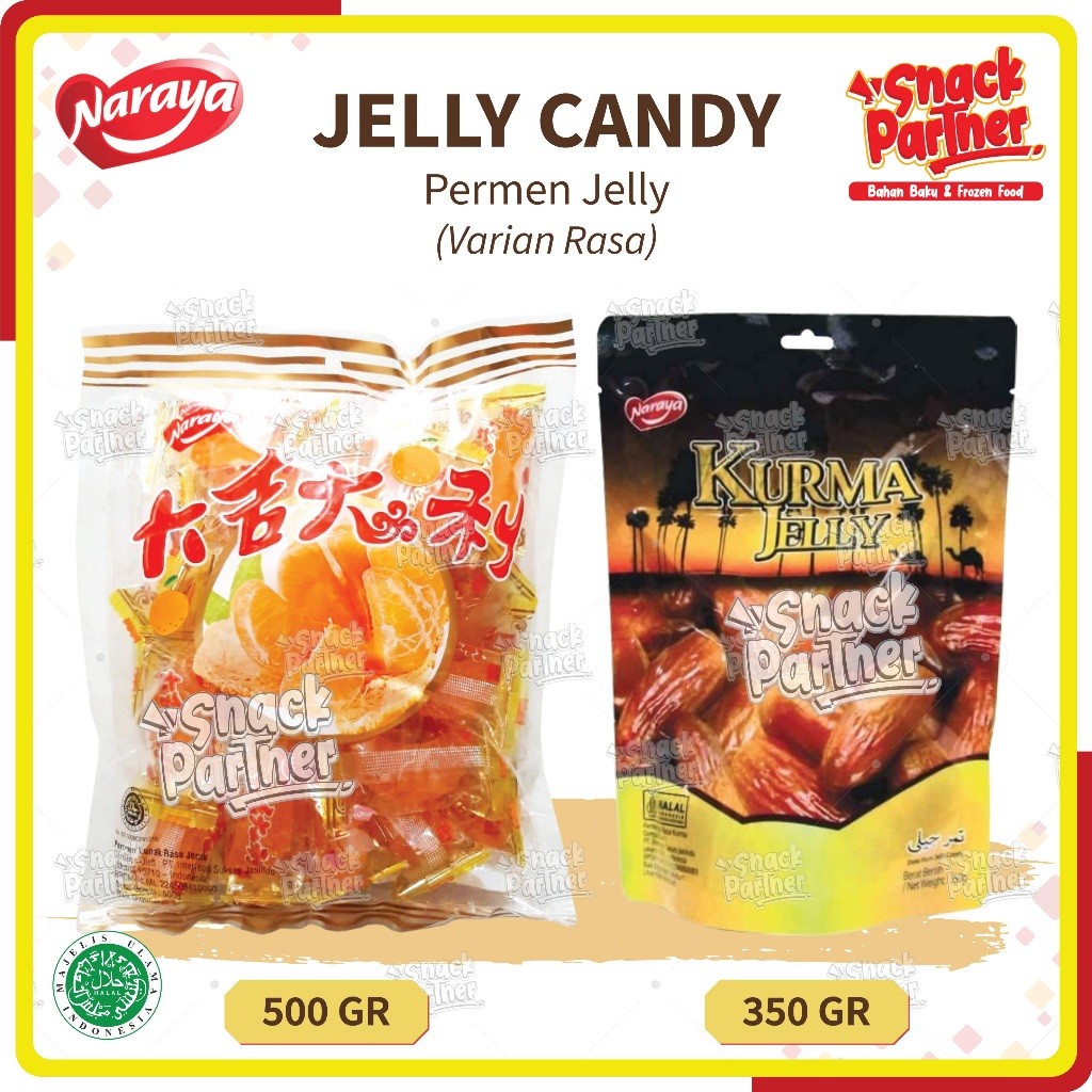 

NARAYA - MANDARIN ORANGE 500 GR | KURMA JELLY 350 GR - Jeli Jeruk Herring Brang Hong Mao / Soft Orange Candy