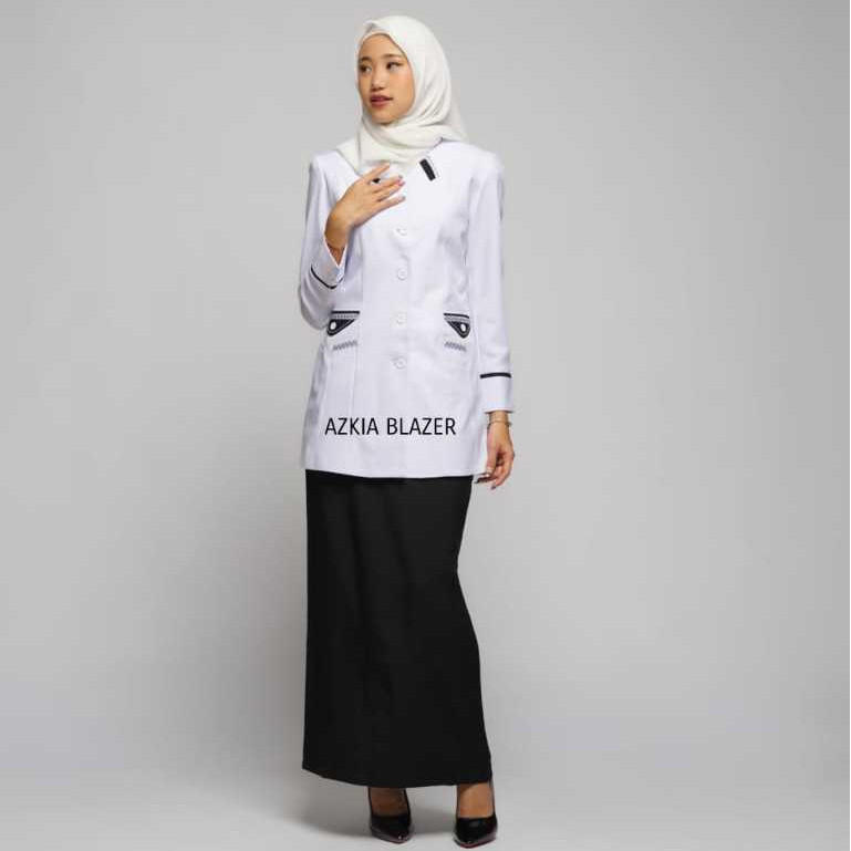RECOMMENDED/ Azkia blazer wanita baju kerja wanita putih list hitam terbaru polyester premium stretc