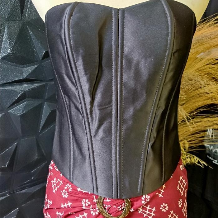 kamisol sleting depan/ bustier daleman kebaya Satin - hitam, xl