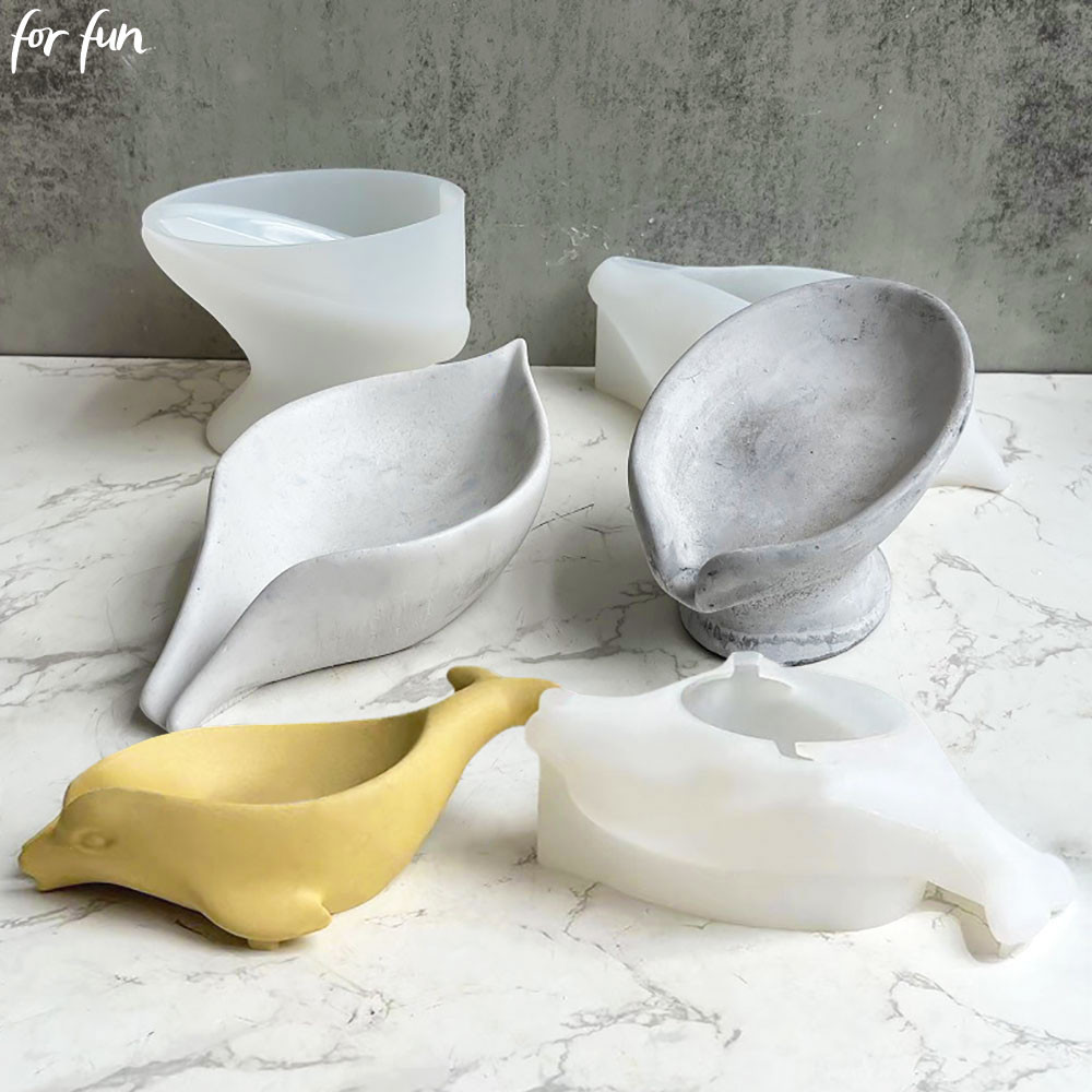 

For Fun Drain Soap Box Plaster Silicone Mold Dolphin Lotus Leaf Storage Box Crystal Glue Mold DIY Bathroom Vanity Soap Box