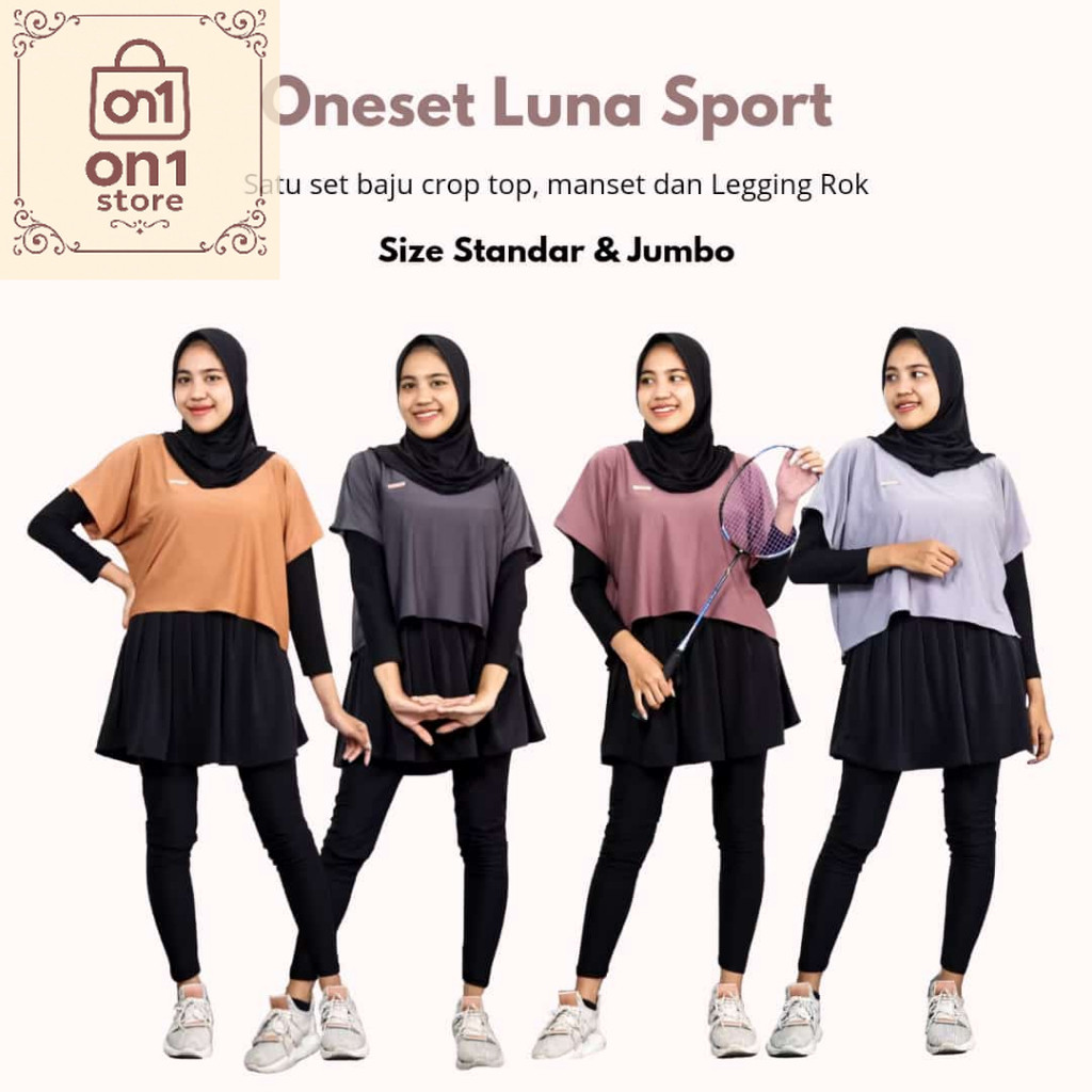 Baju olaharga Terbaru / Setelan Baju Olahraga Wanita One Set Luna Sport Crop Top Legging Rok Model 3