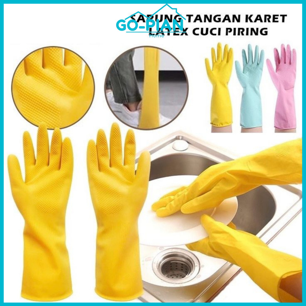 Sarung Kuning latex XL 32cm sarung tangan karet latex kuning XL isi 2pcs sarung tangan karet panjang