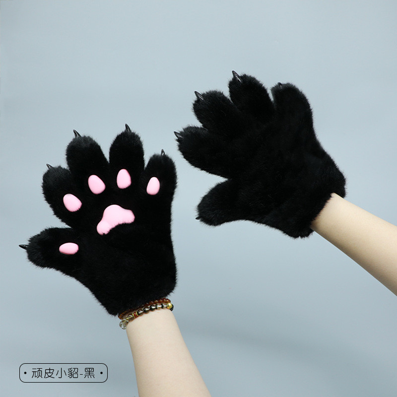 1 Pair Plush Cat Sable Paw Gloves Cosplay Props Furry Animal Paw with Meat Cushion Anime Handmade Ca