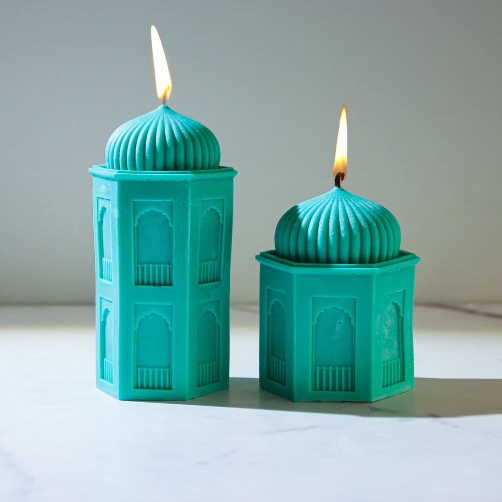 

Geometric Castle Candle Mold DIY Arabic Architecture Style Silicone Mold Eid al Fitr Gypsum Resin Making Tool Religious Ornament
