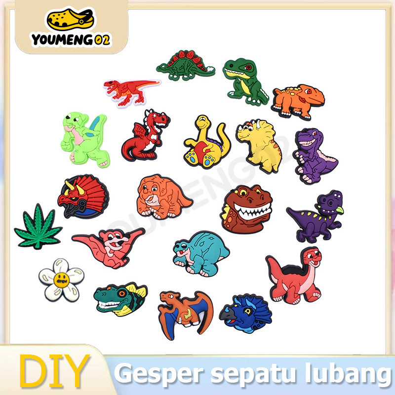 jibbitz crocs Dinosaur baris sepatu bunga kancing kartun lucu PVC lembut sepatu aksesoris lubang aks