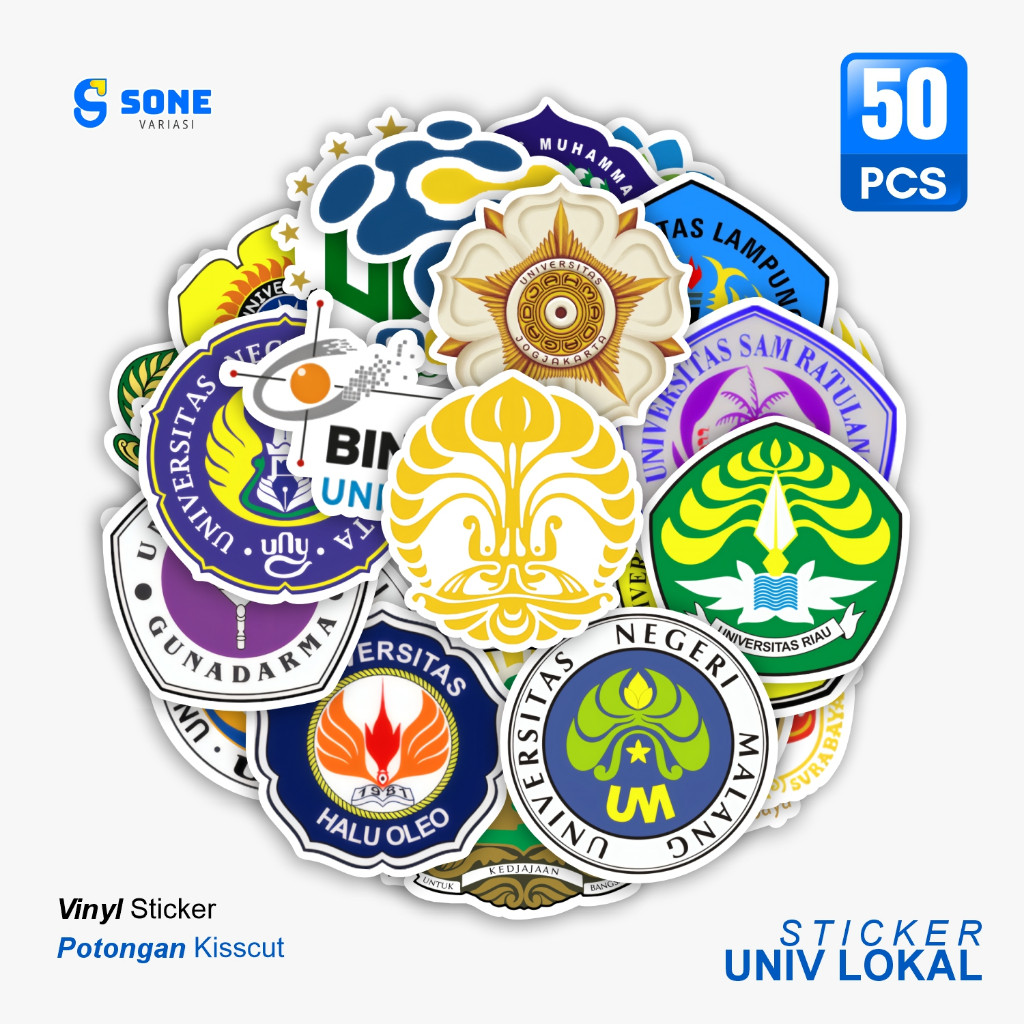 

Stiker LOGO KAMPUS INDONESIA Vinyl Waterproof Anti Air - Sticker Aesthetic PTN Helm Buku Journal Koper Motor Casing HP Laptop Tumbler Setiker