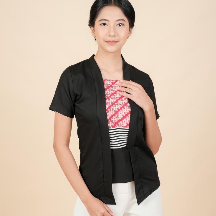 

Kebaya Batik Kutubaru 2 in 1 Lengan Pendek Meradelima Katun Hitam - XS