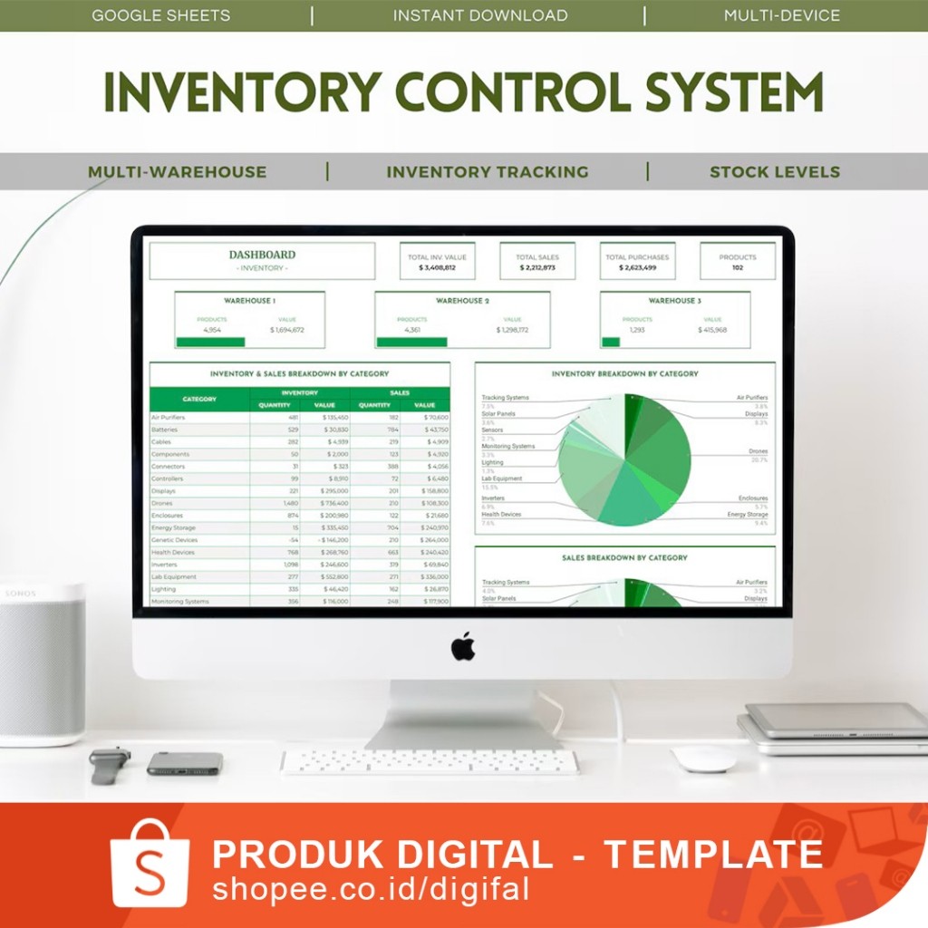 AII-in-One Inventory Control System - Multi Warehouse - Comprehensive GoogIe Sheets Template for Inv