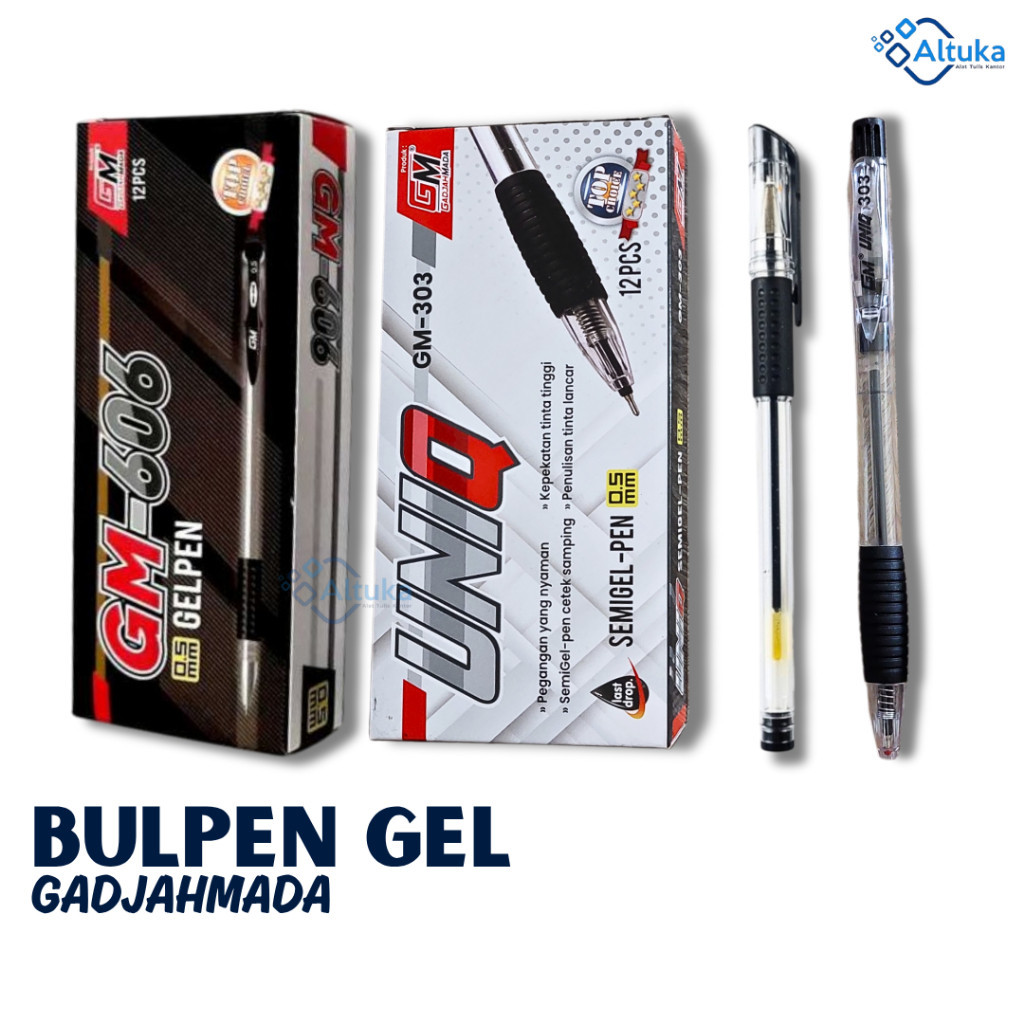 

(12pcs) Bulpen Gel Hitam / Gel Pen Gadjah Mada AIGOU AG-606 0.5mm