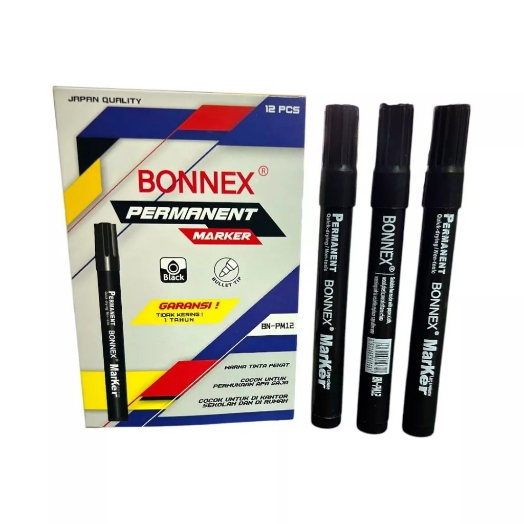 

MUSO | 12PC/BOX | SPIDOL BESAR PERMANENT TINTA HITAM BONNEX BM PM12 JAPAN QUALITY PERMANENT MARKER ALAT TULIS