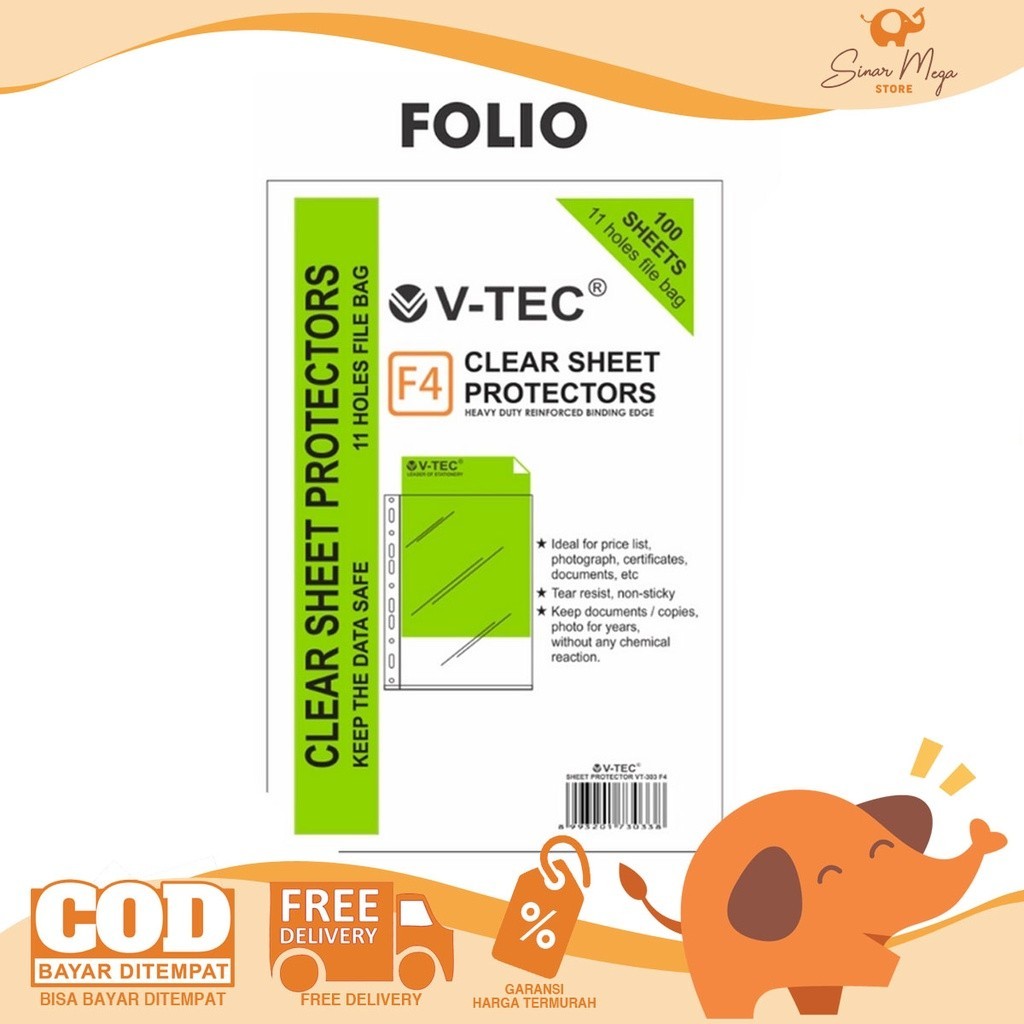 

Vtec Sheet Protector F4 (100Sheet) / Pelindung Kertas/File