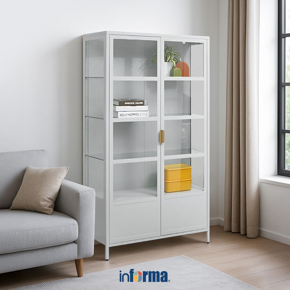 Informa Penny Kabinet 2 Pintu Kaca High - Abu-Abu Muda Lemari Kabinet Serbaguna Cabinet Penyimpanan 