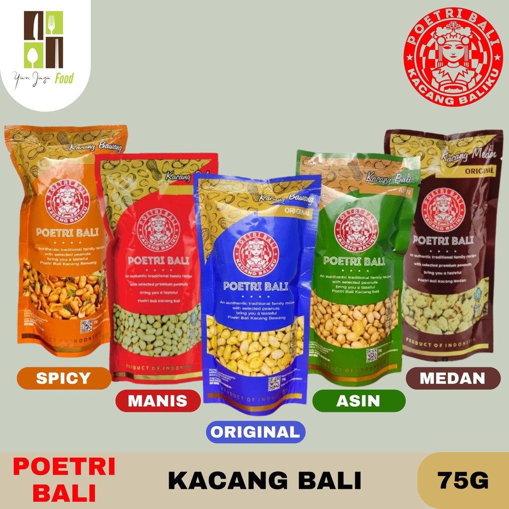 

Poetri Bali Kacang bali 75 gr Kacang kapri / Kacang / Cemilan Rasa Asin / Asin / Manis / Spicy / Orignal / Kacang Medan