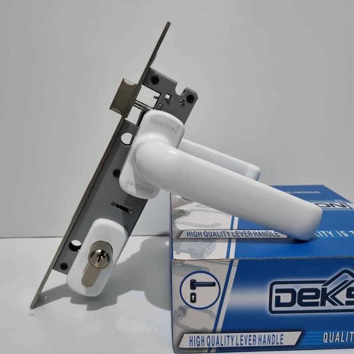 Handle Pintu Aluminium Dekson 0816 + Kunci Cylinder ( Biasa / polos) S - Putih