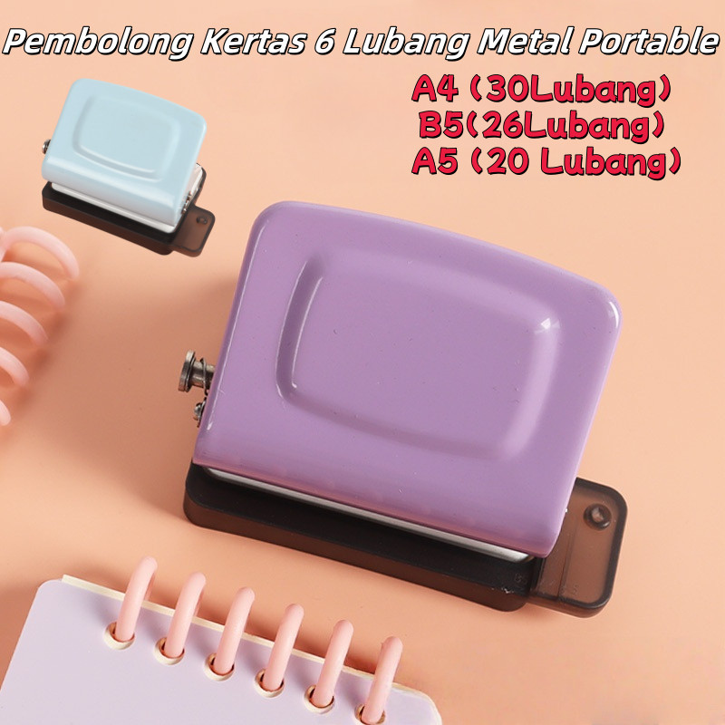 

Pembolong Kertas 6 Lubang Metal Portable A4 (30Lubang) B5(26Lubang) A5 (20 Lubang)Pembolong Diy Craft Scrapbook Binder, Alat Siswa & Kantor