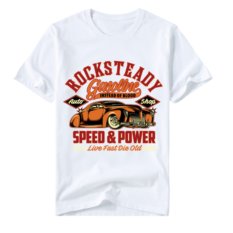 KAOS T - shirt Retro Mobil Desain, Rocksteady Gasoline Motif