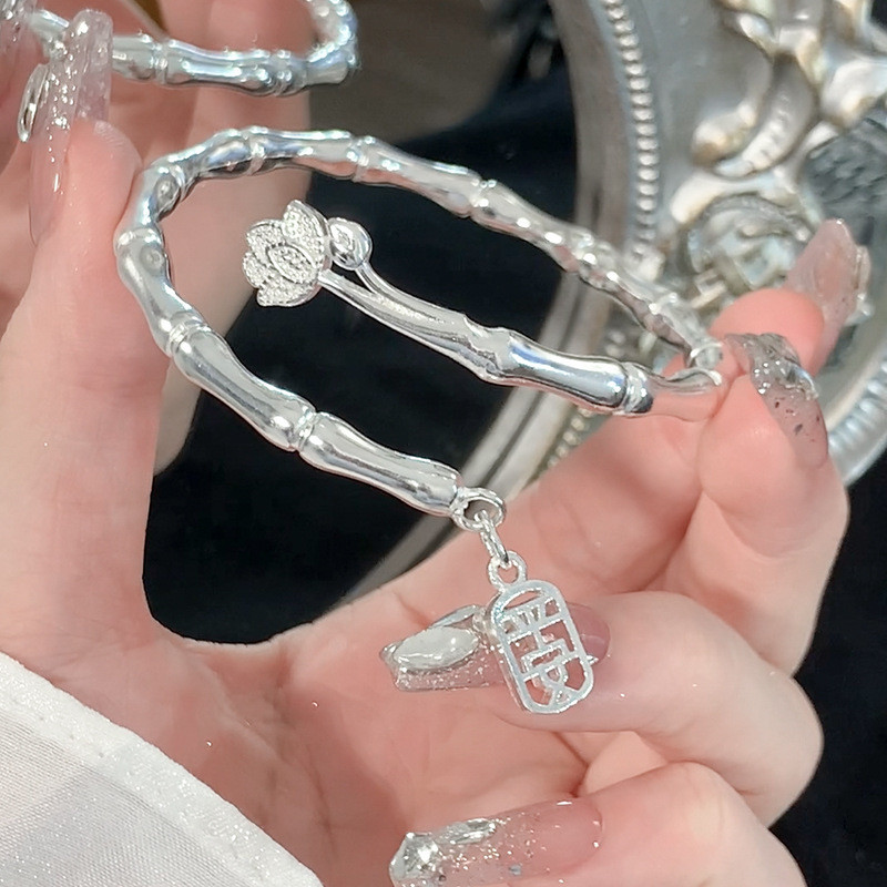 COD Gelang Bambu Perdamaian Wanita S925 Sliver Gelang Polos Gelang Perak Terbuka Gelang Fashion-cl