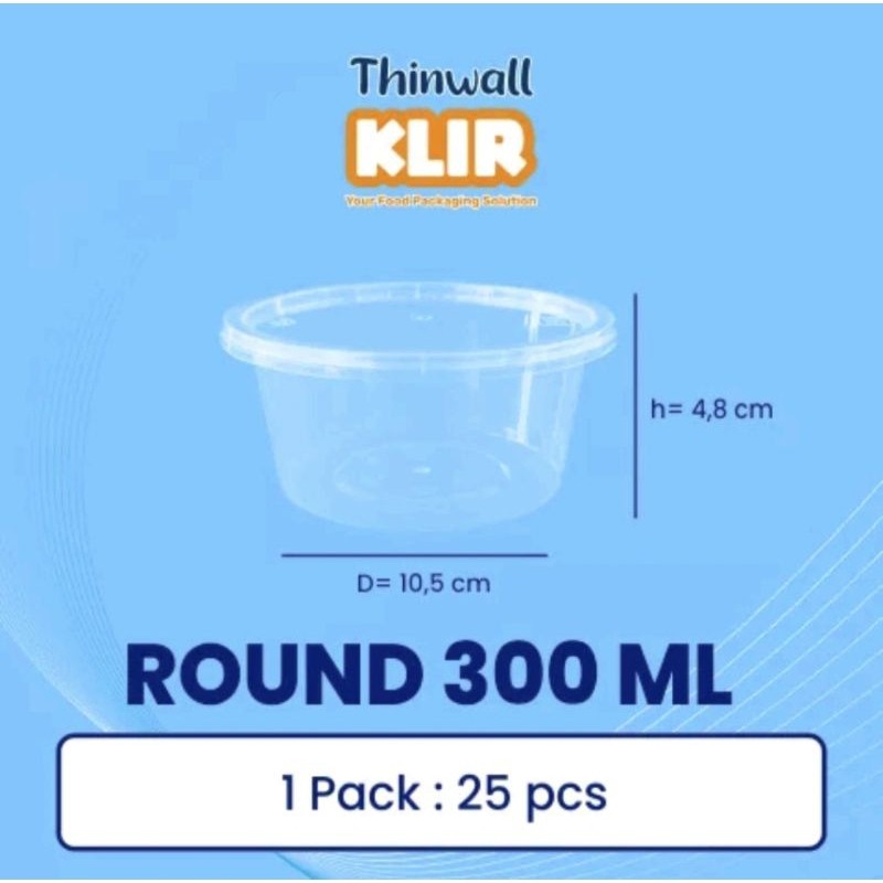 KLIR Thinwall 300ml 350ml Round bowl wadah bulat mangkok plastik tempat makanan sup bakso salad buah