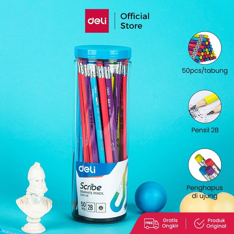 

Deli Pensil 2B Dengan Penghapus 50 Pcs/Tabung SUDAH Di Raut EU51006