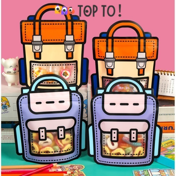 

Plastik Snack Ziplock Packaging Goodie Bag/Kantong Snack Goodie Bag Anak Tas Ransel Sekolah Hadiah Birthday cookies candy 3D cute