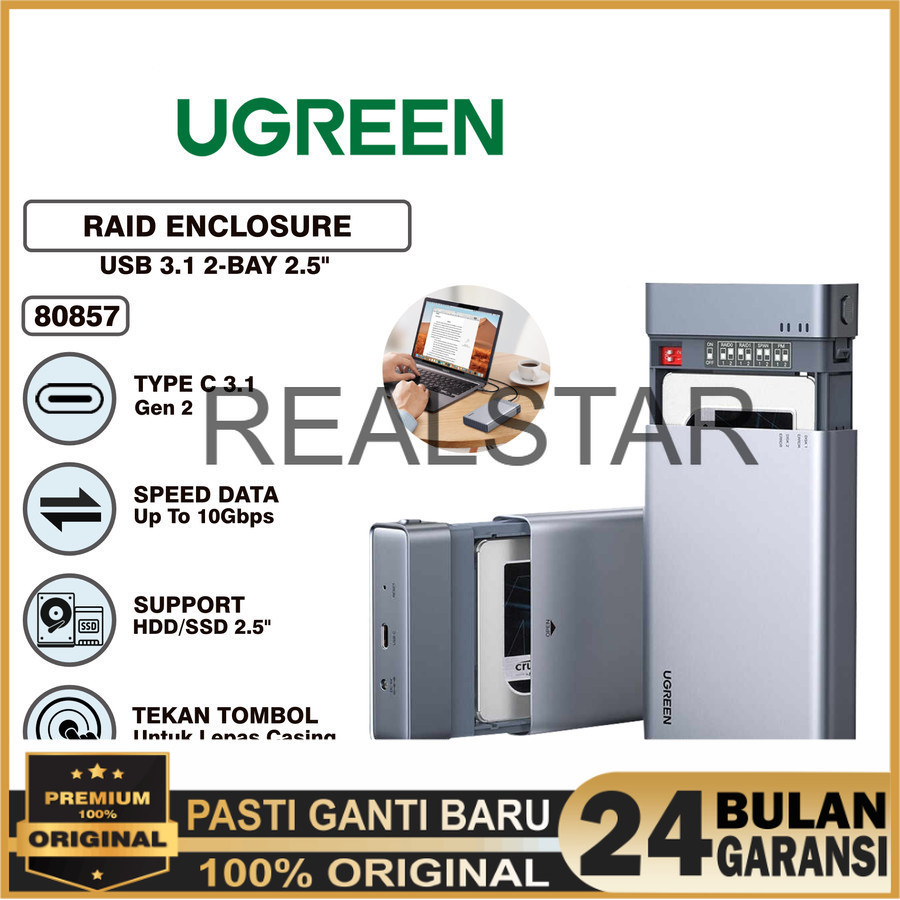 Enclosure Hard Drive UGREEN USB C 3.1 To 2.5inch Dual Bay RAID - Ugreen 80857 Case Enclosure 2.5 Inc