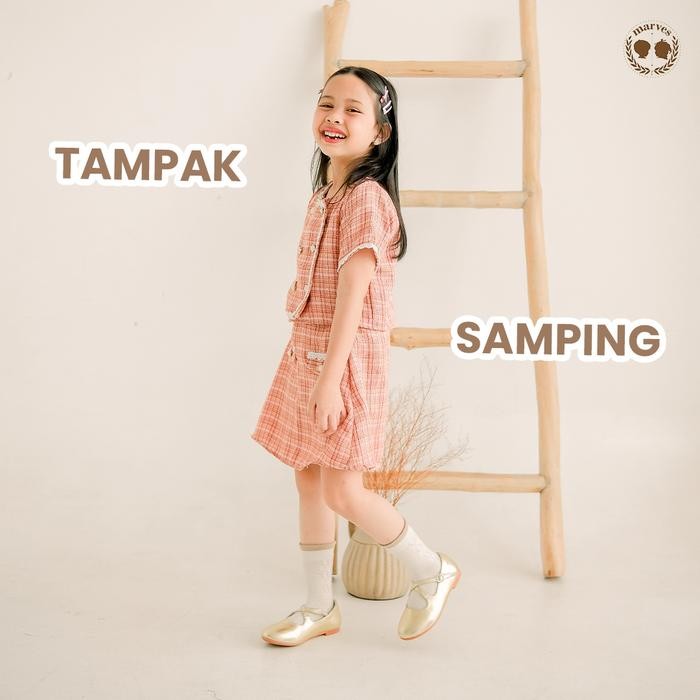 MARVES - Leora Setelan Dress One Set Baju Anak Perempuan Korean Style Bahan Tweed Wool Lengan Pendek