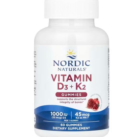 Nordic Naturals Vitamin D3 + K2 Gummies 1000IU, 60 Gummies ORI 100% USA