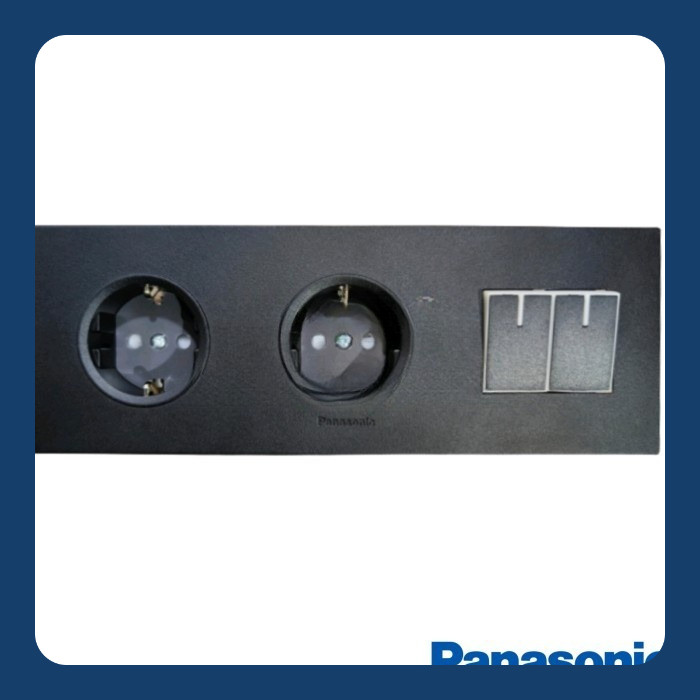 PANASONIC Stop Kontak + Stop Kontak + Saklar Seri Hitam WESJP11223B