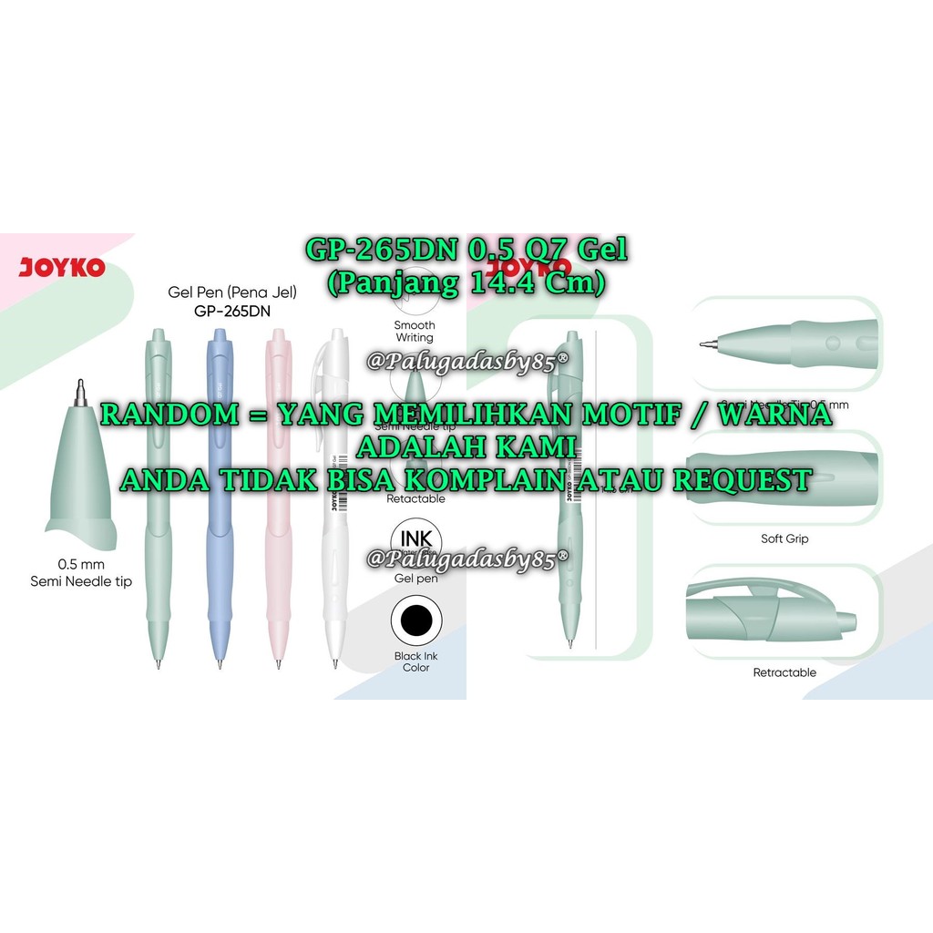 

(1 Biji) GROSIR Gelpen JOYKO GP-265DN Q7 Gel 0.5 Hitam / JOYKO Gel Pen Pulpen Pena GP-265DN (1 Biji)