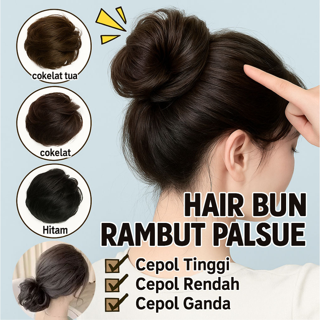 COD   Diskon Terbatas Korean Fun Bun / Cepol Rambut Palsu / Sanggul Ikat Rambut Palsu /Cepolan rambu