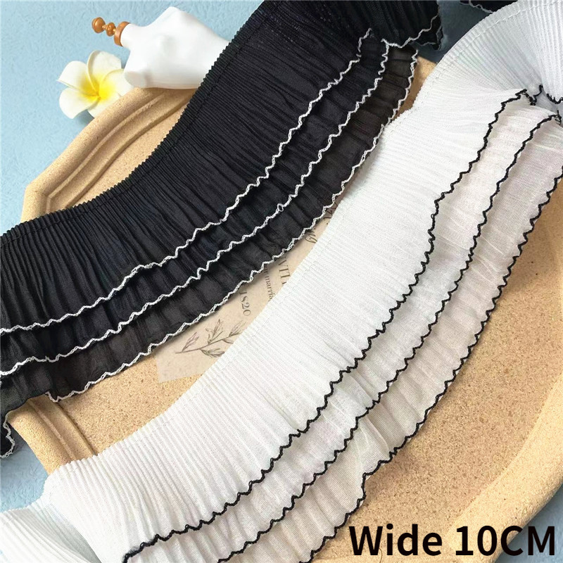 

10CM Wide Three Layers Chiffon Pleated Lace Fabric Embroidery Ribbon Frilled Elastic Ruffle Trim Dress Curtain Add Hemline Decor