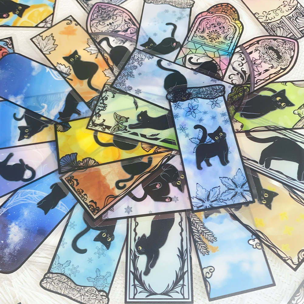

50pcs Cartoon Black Cat PET Stickers Decals For Phone Laptop Notebook Skateboard Guitar DIY Aesthetic Transparent Stickers