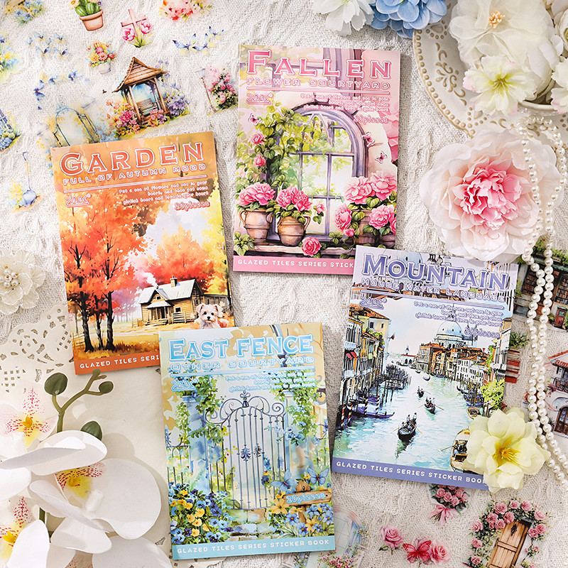 

20Sheets PET Flower Fence Theme Retro Sticker Material Stickers Gift Packaging Set Handbooks Background DIY Decoration Book