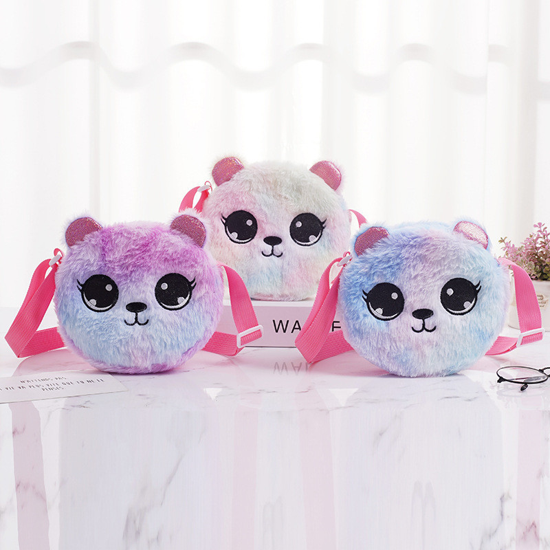 Tas Selempang Anak Bulu Lucu Karakter Panda Bulat Rainbow/Dompet Koin /Fashion / Impor / Viral /Tikt
