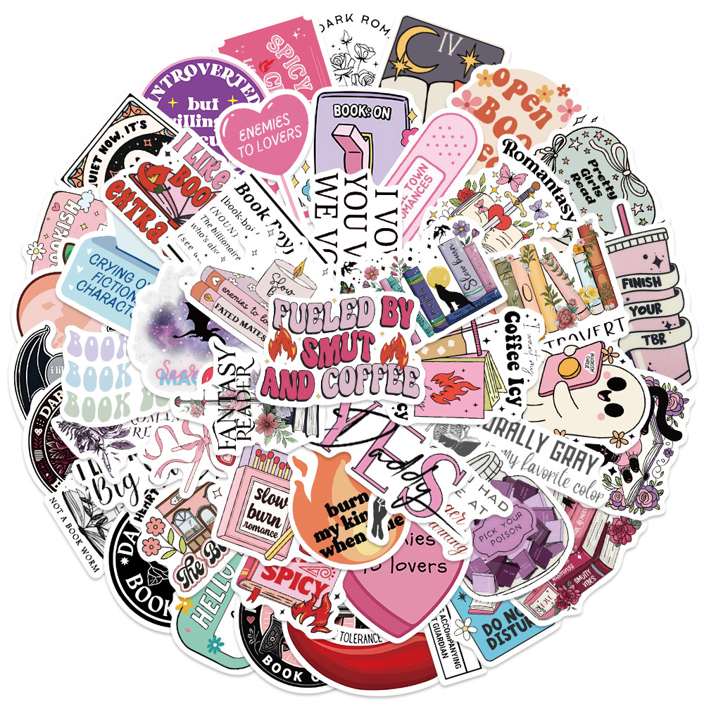 

50pcs Aesthetic Bookish Stickers Cartoon Spicy Reading Book Sticker For Luggage Guitar Laptop Phone Waterproof Vinyl Decals