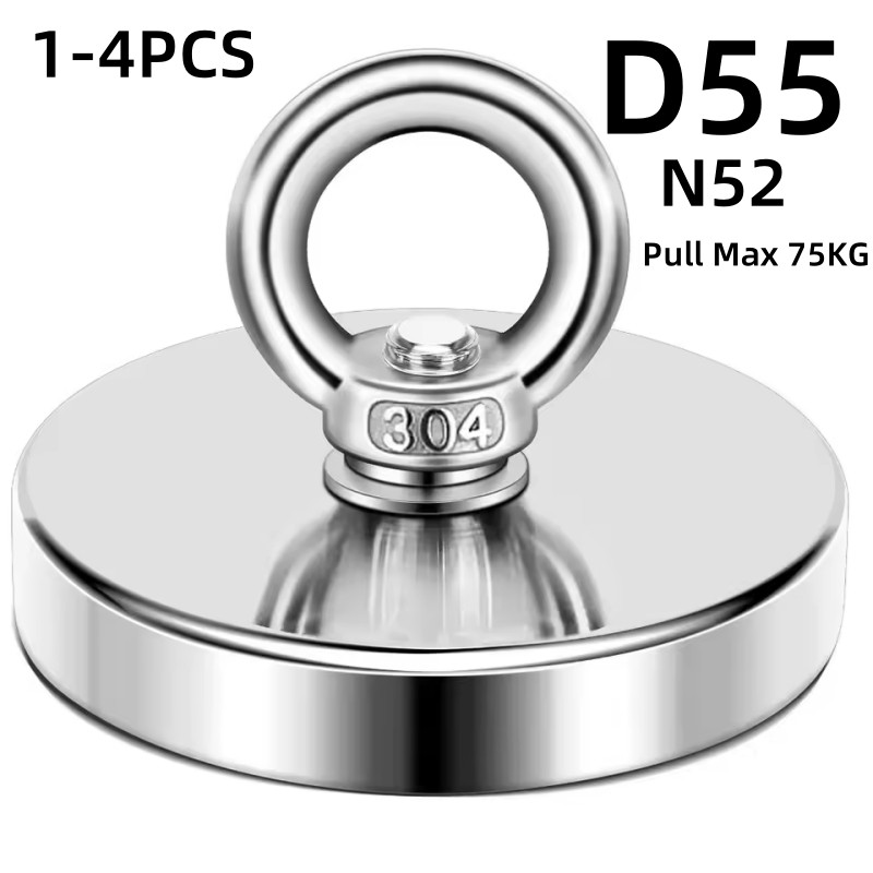 

D55/2.16inch Neodymium Fishing Magnet Salvage Searcher Magnetic Hooks N52 Heavy Duty Magnets with Countersunk Hole Eyebolt