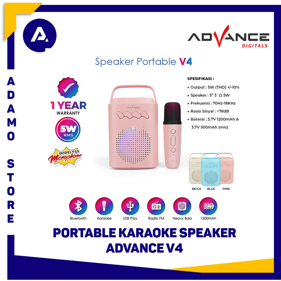 Speaker Mini Karaoke Advance V4 Bluetooth Portable Mini Heavy BassCO