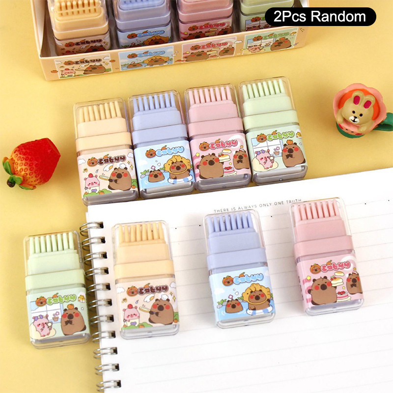 

2Pcs Cartoon Capybara Eraser Kawaii Clean Brush Eraser Creative Pencil Eraser Student Stationery School Office Supplies Gifts