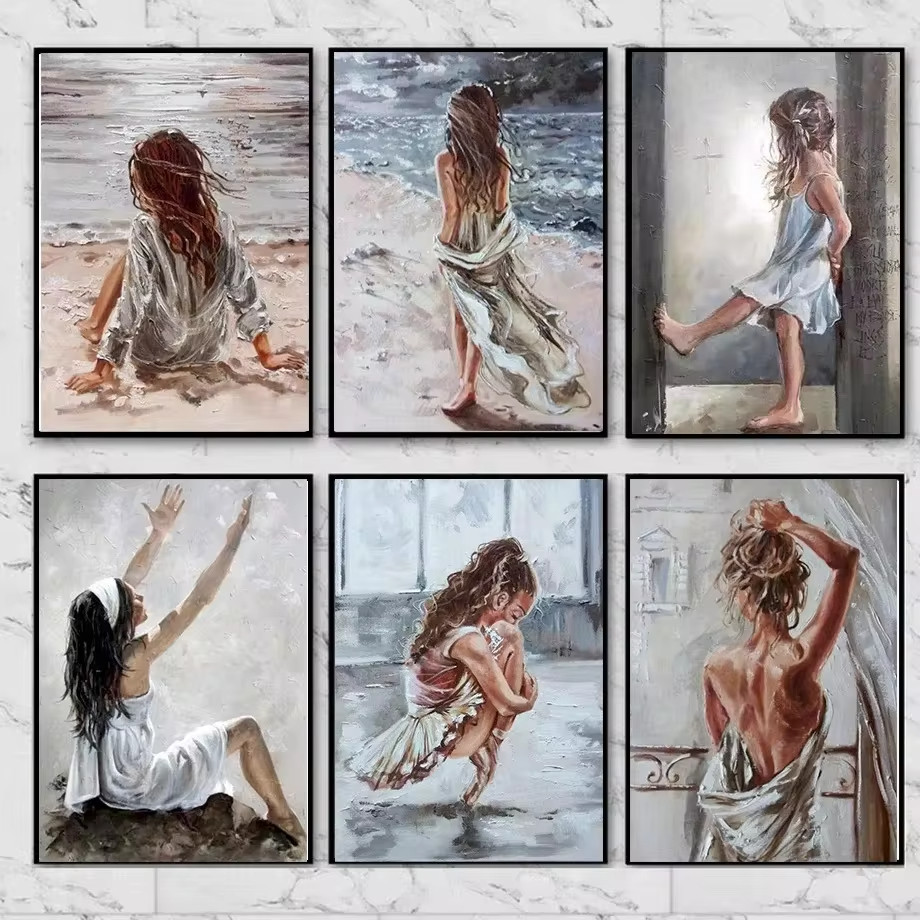 

Beach Scenery Color Poster and Prints By Numbers Girl for Adults Paint Canvas Painting Wall Art Pictures for Living Room