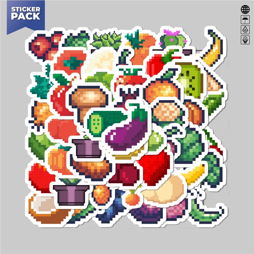 

[100PCS]Stiker Pack Stiker Pixel Buah Sayuran Aesthetic Vinyl Anti Air Dekorasi Sticker Laptop Buku Journal Koper Helm Casing HP Gitar Helm Skateboard